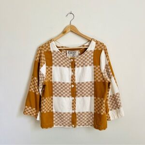 Ace & Jig Brown and Cream Checkered Top Size Medium